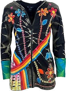 Agan Traders Knit Cotton Bohemian Distressed Women's Zip Up Hoodies - Light Weight Tie-dye Embroidered Jackets for Women