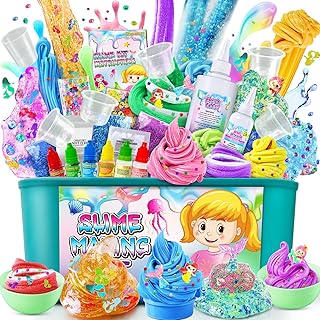 DIY Slime Kit for Girls, Slime Making Kit for Kids, Butter Slime, Foam Slime, Cloud Slime with Mermaid Add-ins, Foam Balls, Charms, Glitters, Slime Party Favors Gift Toys for Kids 6-12