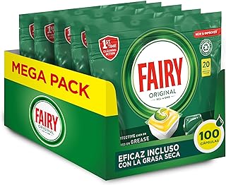 Fairy, Original All in One Dishwasher Tablets, 100 Capsules (5 x 20), Effective Even on Dry Grease