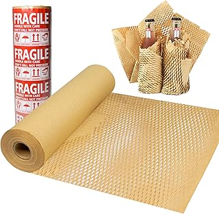 Honeycomb Packing Paper, 12" x 135' Honeycomb Cushioning Wrap Roll for Moving Shipping Packaging Gifts, Recyclable Honeycomb Paper Moving Supplies Bubble Paper Wrapping Protective Roll with Fragile