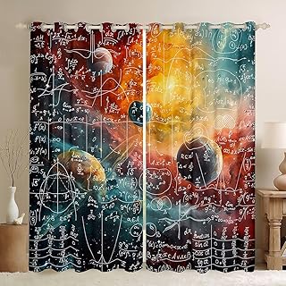 Feelyou Math Equation Curtains for Living Room (2 Panels, 52 x 84 Inch) Galaxy Solar System 30%-50% Blackout Curtains Mathematics Formula Biology Darkening Drapes Geometry Science Window Treatments