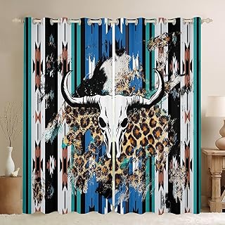 Feelyou Cow Print Curtains Leopard Window Curtains for Bedroom Living Room for Kids Geometric Window Drapes Women Men Teens Ultra Soft Decor Blue Black Window Treatments 52W X 84L,2 Panels