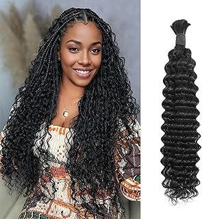 Yacurcur Human Braiding Hair 1 Bundle 100g Deep Wave Bulk Human Hair for Braiding No Weft 10A Brazilian Virgin Curly Human Hair Extensions for Boho Braids Human Hair Braiding Hair 16 Inch (1B)