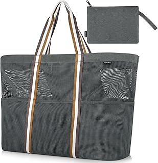 Beach Bag XXL Family Bath Bag Large Beach Bag with Zip Beach Bag Mesh Beach Bag for Beach Travel - Black/Grey/Green