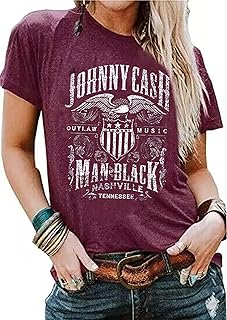 Women's Country Music Shirt Vintage Letters Graphic Music City Tshirt Tops Music Lovers Summer Vacation Shirt Tee