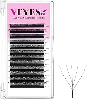 VEYES INC YY Lash Extensions Tray C/D curl 9-15mm Mixed Length Premade Volume Eyelash Fans, Professional Lash Extension Supplies, Matte Black(5D-W 0.07 C-curl 9-15mm)