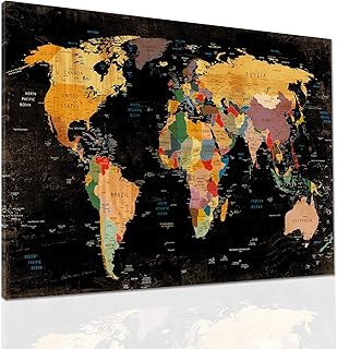 لوحة جدارية ملونة لخريطة العالم، خريطة العالم للاطفال جاهزة للتعليق، خريطة فنية لديكور غرفة المعيشة من ديكور مي، 24 × 36 انش، 60 × 90 سم، باللون الاسود