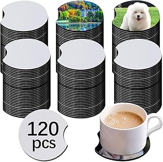 120 PCS Sublimation Coasters Blanks Bulk, 2.75 in Circular Opening Blanks Sublimation Car Coasters for Sublimation DIY Crafts Painting Heat Transfer