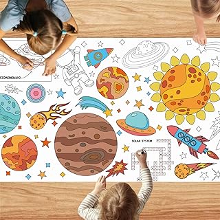 VARACL Outer Space Coloring Tablecloth for Kids, DIY Crafts Space Astronomy Giant Coloring Poster Table Cloth Cover for Classroom Activities Party Decorations Supplies