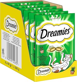 Dreamies Cat Snacks Catnip with Catnip Flavour, Pack of 6, 6 x 60 g - Crispy Exterior & Creamy Cat Treats on the Inside