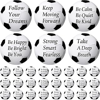 Blulu 30 Pcs Sports Balls for Kids with Motivational Quotes Mini Stress Balls for Kids Adults Bulk Foam Squeeze Balls for Themed Party Favors Decoration Anxiety Relief Relaxation (Soccer Style)