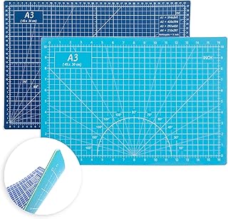 بساط تقطيع ذاتي الشفاء مقاس 18 انش × 12 انش من بلاستيك PVC مزدوج الجوانب من 5 طبقات ايه 3، بساط تقطيع دوار للخياطة والحرف اليدوية والهوايات والنسيج الدقيق لمشروع سجل القصاصات (ازرق/ازرق فاتح)