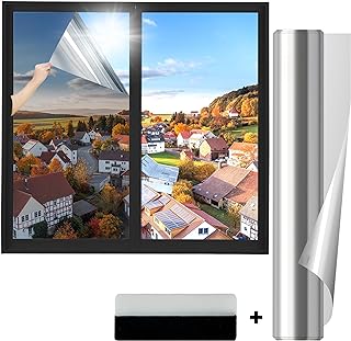 SAMHEITO Mirror Film Window Film Self Adhesive Window Privacy Screen From Outside Matte Sun Protection Film Tint Film For Home Shops Office (Silver 90x200cm)