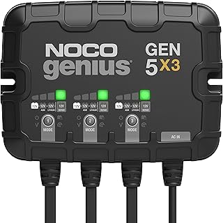 NOCO Genius GEN5X3 ، 3-Bank ، 15-Amp (5-Amp لكل بنك) شاحن بحري ذكي أوتوماتيكي بالكامل ، شاحن بطارية 12 فولت ، جهاز صيانة البطارية ومزيل كبريتات البطارية مع تعويض درجة الحرارة