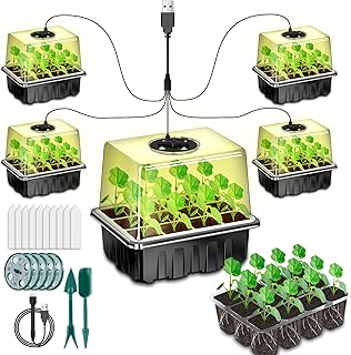 مجموعة انتشار مرتفعة من اونيي، دفيئة زراعية داخلية مع ضوء، 5 قطع، 60 خلية، دفيئة تكاثر صغيرة للنباتات الصغيرة، مجموعة زراعة الدفيئة الداخلية مع غطاء، دفيئة صغيرة للغرف الداخلية