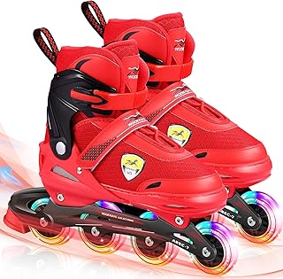 Inline Skates for Kids and Adults, Roller Blades Adjustable 4 Sizes with Full Light Up Wheels for Girls Boys Beginners Patines 4 Ruedas for Indoor Outdoor- XL Size Not Illuminated