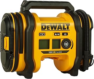 ضاغط هواء لاسلكي من DeWalt، مضخة نفخ كهربائية عالية الضغط مع محول سيارة 12 فولت، 11 بار/160 رطل/بوصة مربعة، إضاءة LED، شاشة LCD، وضعي ضغط مزدوجين - أسود/أصفر، DCC018N-XJ