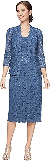 womens Tea Length Sequin Lace Special Occasion Dress With Illusion Sleeve Jacket (Petite and Regular Sizes) Mother Of The Bride Dress