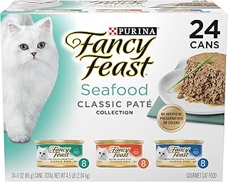 Purina Fancy Feast Grain Free Pate Wet Cat Food Variety Pack, Seafood Classic Pate Collection - (24) 3 oz. Cans