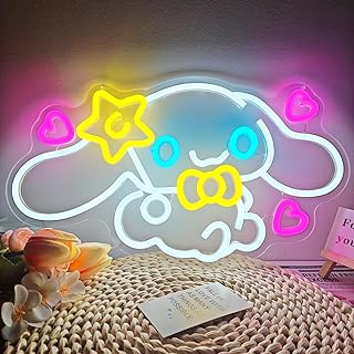 OvoNinn Cinnamoroll Neon Sign Anime Neon LED Signs for Wall Decor Dimmable Neon Light Signs for Bedroom Girls Room Japanese Cartoon Neon Wall Signs Decor Cute Night Light Gifts for Kids