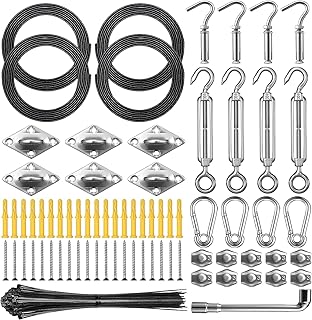 مجموعة أدوات واقية من الشمس مع حبل سلكي من الستانلس ستيل 304 المطلي بالنايلون بطول 3.64 متر من كاستويف، مجموعة تركيب مظلة شمسية بديلة للحديقة والفناء الخارجي