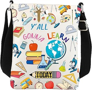 Teacher Crossbody Bag Y’all Gonna Learn Today Teacher Gifts Teacher Life Gift Teacher Appreciation Gifts Teacher Shoulder Bag, White