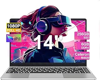 Laptop Win 11 with 5G WiFi, Laptops 14 Inch 6GB RAM 128GB SSD Expansion 1TB, BT 4.2 3.0 Transmission Connection 1920 x 1080 FHD, Notebook With Mini Multimedia Connection & German Keyboard Film Silver