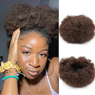 JHZHONG Afro Puff Drawstring Ponytail for Black Women Short Curly Afro Ponytail Synthetic Hair Afro Bun Drawstring Ponytail (Big (1 unit) D1-4#)