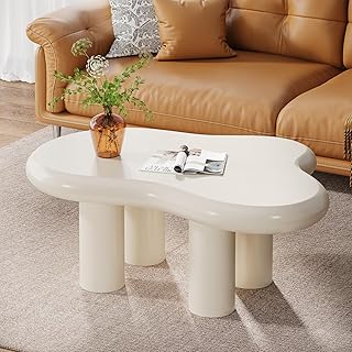 Tribesigns 39.4" Cloud Coffee Table, Cute Cream Coffee Table with 4 Solid Legs, Modern Carton Center Table for Living Room, Home Office, Funky Minimalist Tea Table (White)