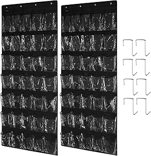 تيدي ماستر منظم احذية كبير معلق فوق الباب مكون من قطعتين من الكريستال الشفاف مكون من 35 جيب، مناسب لتخزين الاحذية، 8+8 خطافات، لون اسود