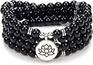 oasymala Chanting Mala Prayer Beads 108 Halsketten-Armband für Meditation mit kleinem Lotusblüten-Anhänger