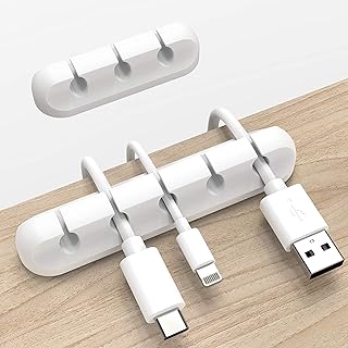 مشابك كيبلات بيضاء، منظم اسلاك وادارة الكابلات، منظم كيبلات USB، مشابك اسلاك منظمة للاسلاك من 3 قطع للمكتب والسيارة والمنزل والمكتب (3، 5، 7 فتحات)