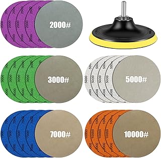 ورق صنفرة مائي 2000/3000/5000/7000/10000 ومجموعة قطع داعمة مقاس 5 انش، خطاف كهربائي جاف ورطب وقرص صنفرة بلاصق فيلكرو مع وسادة وورق جرش كاشط وملمع اداة سنفرة دوارة