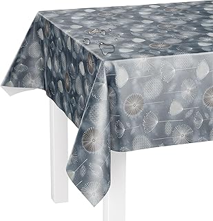 LILENO HOME Washable Tablecloth Sold by the Metre 220 x 140 cm (Cut Edge) in Allium Grey Motif - Oilcloth Tablecloth Water-Repellent Ideal as a Table Cloth or Table Runner for Beer Tent Set