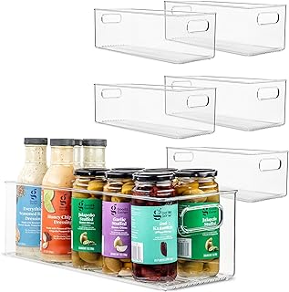 Plastic Food Storage 6 Pack Clear Container Bin with Handles for Organizing Kitchen, Pantry, Fridge, Freezer, Pantry, Bathroom. 14"x6"5"