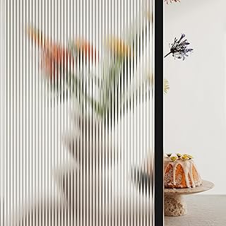 SAMHEITO Window Film Opaque Self-Adhesive Static Privacy Film 60 x 400 cm Ribbed Glass Effect Vertical Stripes Pattern for Home Bathroom Office Living Room