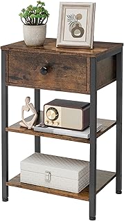 FAVOOSTY Bedside Table with Drawer, Coffee Table, 2 Open Shelves, Small Bedside Cabinet, Space-Saving, Wood Material, Sofa Table, Telephone Table, Chest of Drawers, Compartments, Bedroom, Living Room,