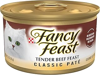 Purina Fancy Feast Tender Beef Feast Classic Grain Free Wet Cat Food Pate - 3 oz. Cans (Pack of 24)