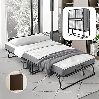 Mutital Folding Bed, (with 5.2" Thick Memory Foam Mattress), 79 * 35inch, Portable Foldable Adult with Mattress for Guest use, Metal Folding Frame, Reinforced Metal mesh, can Hold up to 550 lbs