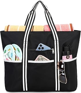 LEDAOU Large Beach Tote Bag Women Waterproof Beach Bag Sandproof Pool Bag with Zipper Travel Gym Tote Bag