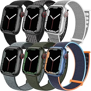 6 Pack Sport Loop Band Compatible with Apple Watch Band 38mm 40mm 41mm 42mm 44mm 45mm 49mm iWatch Ultra 2 Series 9 8 7 6 5 SE 4 3 2 1 Ultra Strap Nylon Weave Women Men Stretchy Braided Wristband