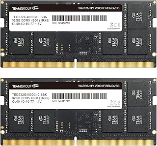 تيم جروب وحدة ذاكرة لاب توب ايليت سوديم DDR5 64GB (2x32GB) 4800MHz (PC5-38400) CL40 بدون اي سي سي غير مخزنة 1.1 فولت 262 دبوس - TED564G4800C40DDC-S01