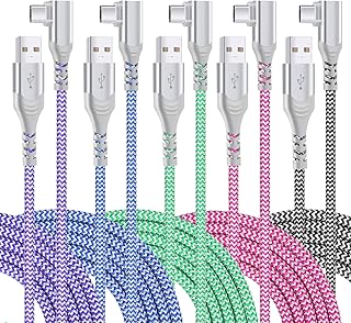 بوفيسون كيبل USB نوع سي 5 قطع بطول 10 قدم مغطى بالنايلون للشحن السريع بزاوية يمنى سلك شحن USB-A الى USB-C متوافق مع سامسونج جالاكسي S23 S22 نوت 20 9 8 ال جي G6 G5 V30 V20 بيكسل موتو