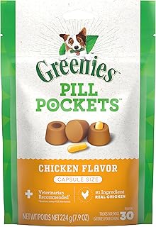 GREENIES PILL POCKETS Capsule Size Natural Dog Treats with Chicken Flavor, (6) 7.9 oz. Packs (180 Treats)