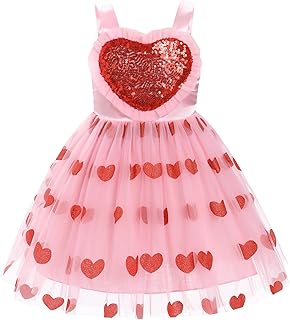 Toddlers Kids Baby Girls Valentine's Day Dress Red Sequin Love Heart Tulle Tutu Princess Dresses