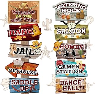 Hooqict 20 Pieces Western Party Directional Sign Wild West Party Decorations Cowboy Party Supplies for Country Birthday Party Baby Shower Farm Party Directional Signs Photo Prop Yard Sign