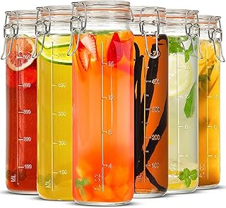 Absovetu 6 Pack Round Glass Jars with Lids 600ml/20oz - Clip Top Spice Jars Airtight Jam Jars Tea Coffee Spaghetti Pasta Storage Containers