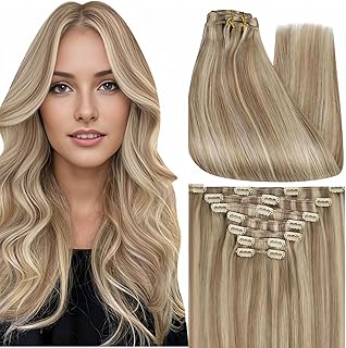 Full Shine Clip in Human Hair Extensions Blonde Highlighted Thick Clip In Hair Extensions Dark Ash Blonde Mix Light Blonde Real Human Hair Extensions Clip Ins Extra Volume