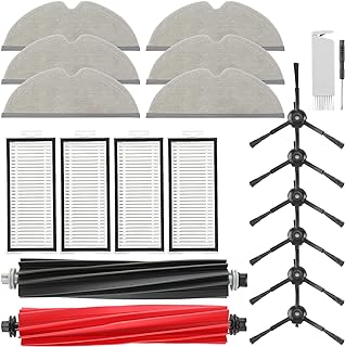 مجموعة ملحقات بديلة من 20 قطعة متوافقة مع مكنسة روبوروك كيو 5 برو / كيو 5 برو بلس / كيو 8 ماكس / كيو 8 ماكس + مكنسة روبوتية وفرشاة رئيسية مزدوجة و6 وسادات قماش ممسحة و6 فرش جانبية و4 فلاتر هيبا واداة