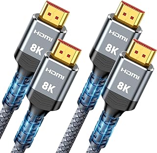 8K @60Hz كابل هدمي 10FT-3M 2-حزمة، هايوينغز 48Gbps الترا عالية السرعة هدمي الحبل النايلون مضفر 8K60Hz 4K120Hz 4K144Hz earc HDR10 4:4: 4 هدكب 2.2 و 2.3 متوافق مع هدتف-بس5-بلو راي-رتكس 3090